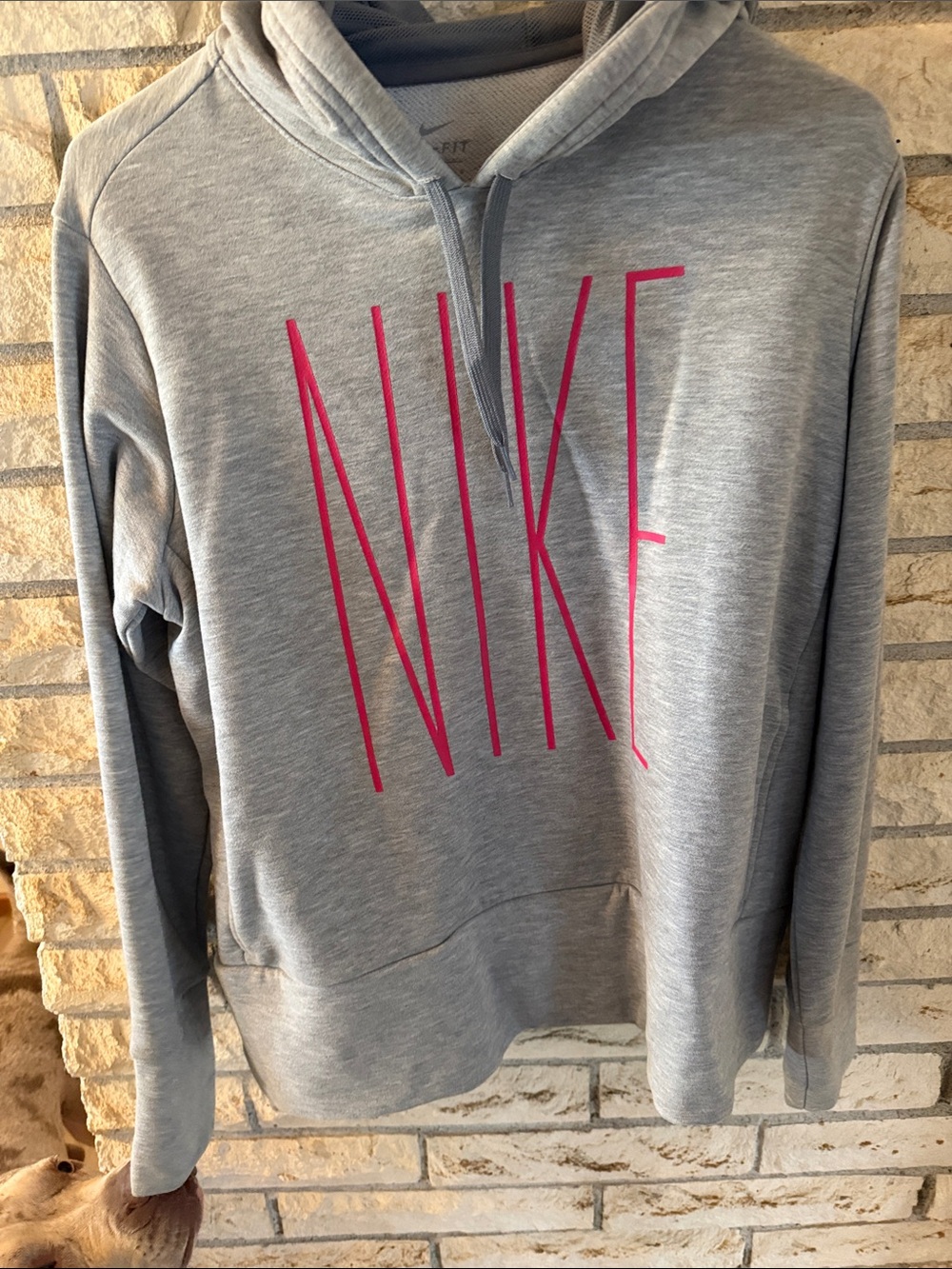 Nike Light Gray Hoodie Dri-Fit with Pink NIKE Graphic Sz Large
